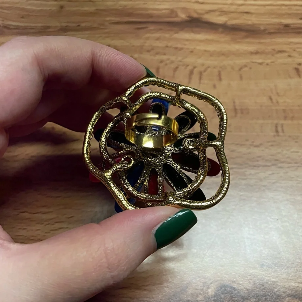 Huge Multicolored Flower Statement Ring